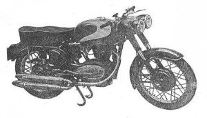 Moto Alpino 250 construida por Braulio Mortera, con su doble faro y escape característico.